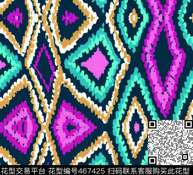 彩色拼贴菱形格子女装传统印花华亿平台下载（图片编号: 467425） - 瓦栏（Walan）