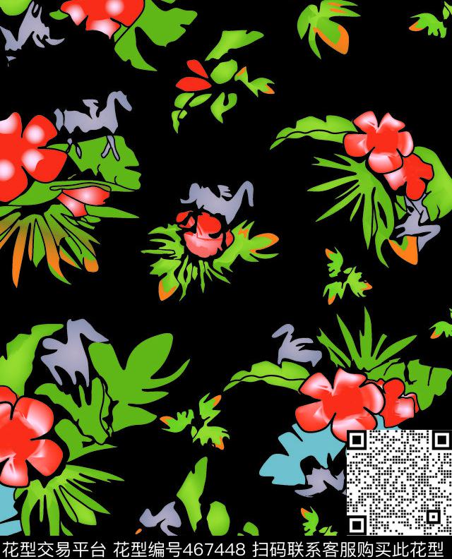 电脑手绘抽象花朵运动数码印花华亿平台下载（图片编号: 467448） - 瓦栏（Walan）