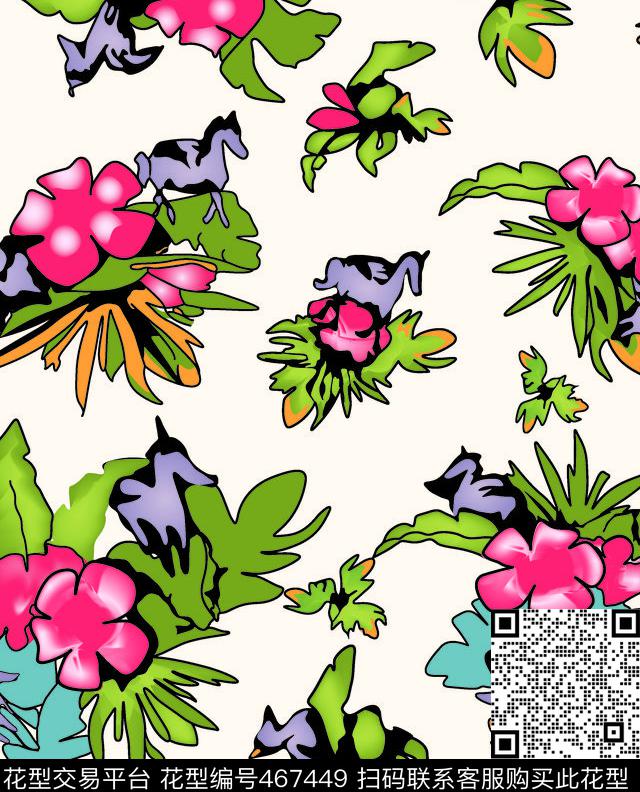 电脑手绘抽象花朵运动数码印花华亿平台下载（图片编号: 467449） - 瓦栏（Walan）