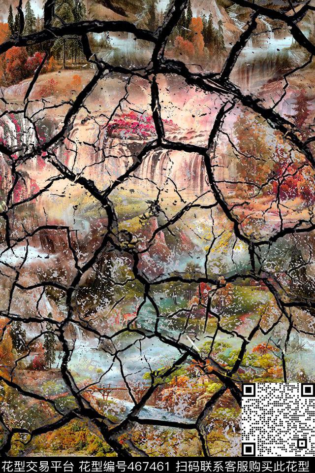 大理石纹理油画风景时尚拼接数码印花华亿平台下载（图片编号: 467461） - 瓦栏（Walan）
