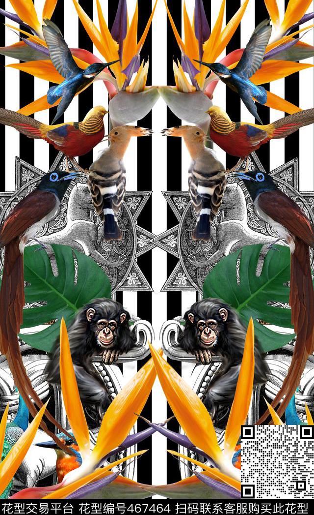 潮流时尚大牌定位动物数码印花华亿平台下载（图片编号: 467464） - 瓦栏（Walan）