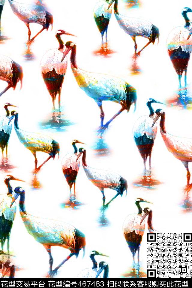 女装箱包油画风景抽象丹顶鹤数码印花华亿平台下载（图片编号: 467483） - 瓦栏（Walan）