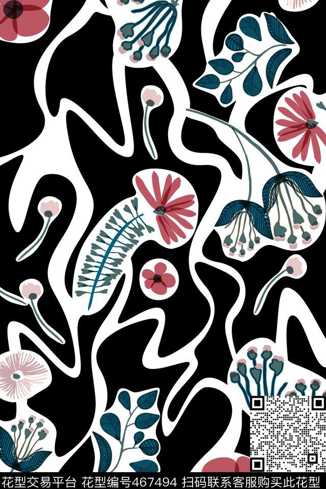 大牌花卉风格化传统印花华亿平台下载（图片编号: 467494） - 瓦栏（Walan）