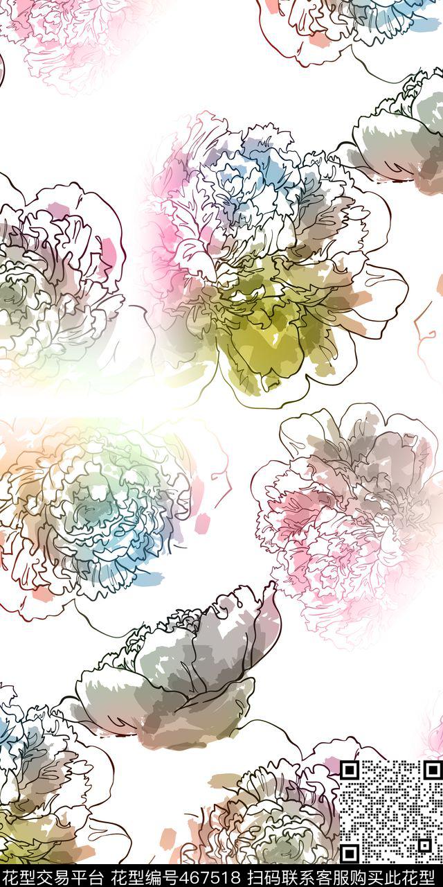 时尚大气花卉多彩创意风数码印花华亿平台下载（图片编号: 467518） - 瓦栏（Walan）