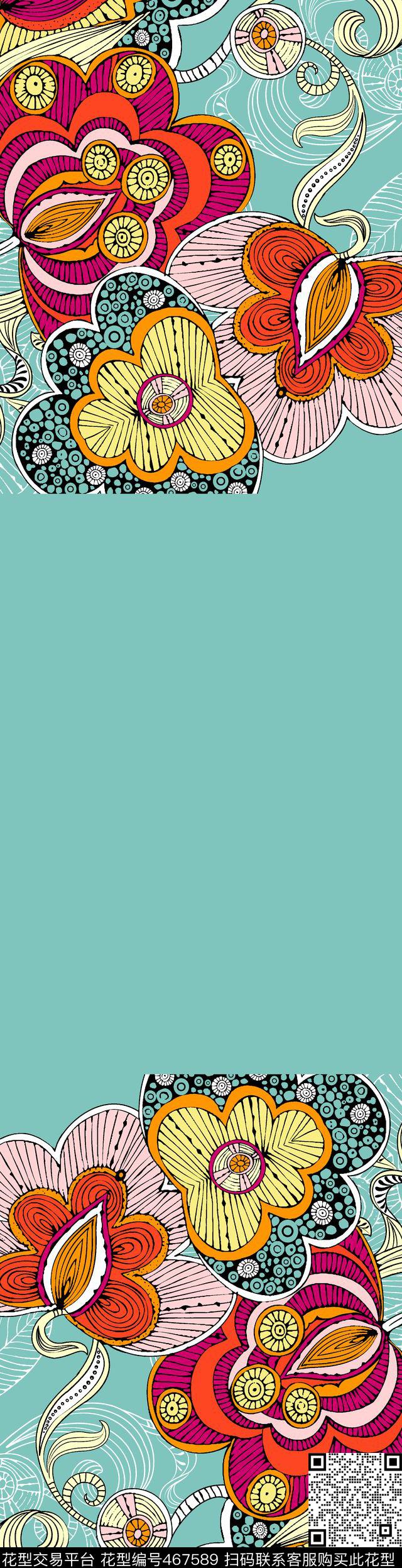 时尚线条花卉数码印花华亿平台下载（图片编号: 467589） - 瓦栏（Walan）