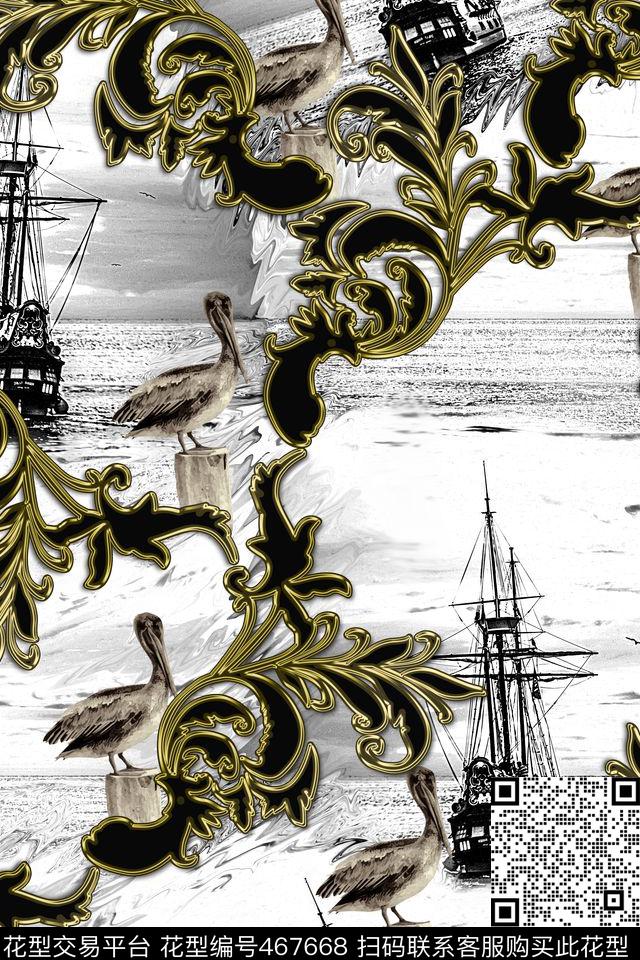 男装航海风照片拼贴数码印花华亿平台下载（图片编号: 467668） - 瓦栏（Walan）