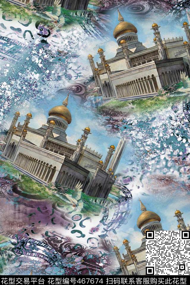 时尚大气建筑抽象底纹数码印花华亿平台下载（图片编号: 467674） - 瓦栏（Walan）