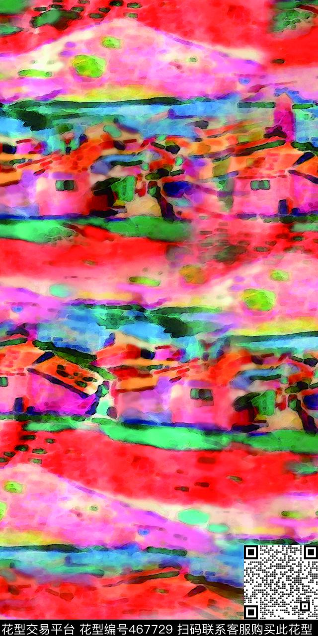 油画村居多彩数码印花华亿平台下载（图片编号: 467729） - 瓦栏（Walan）