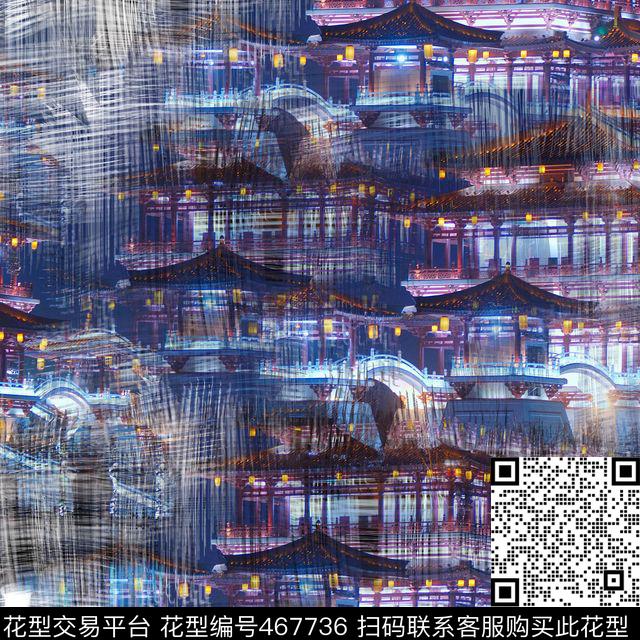 复古建筑风景数码印花华亿平台下载（图片编号: 467736） - 瓦栏（Walan）