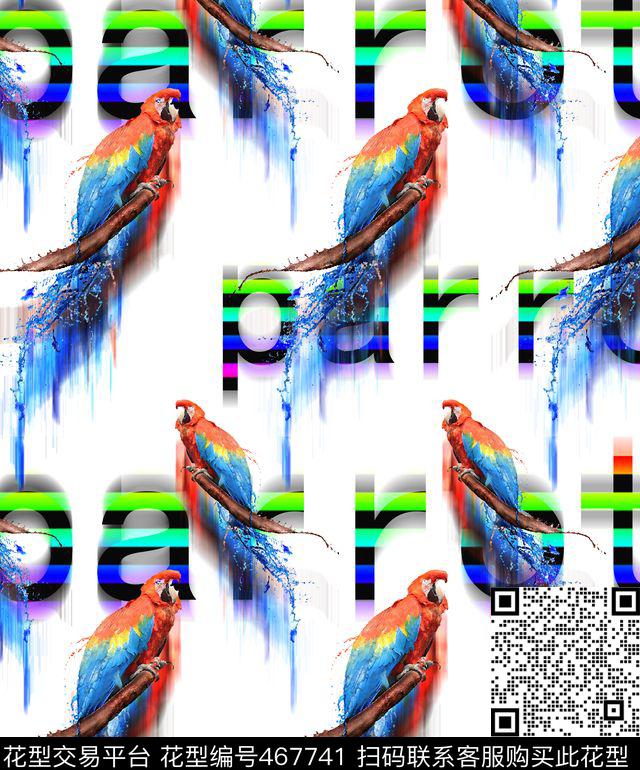 流行时尚手绘鹦鹉印花夏威夷风情数码印花华亿平台下载（图片编号: 467741） - 瓦栏（Walan）