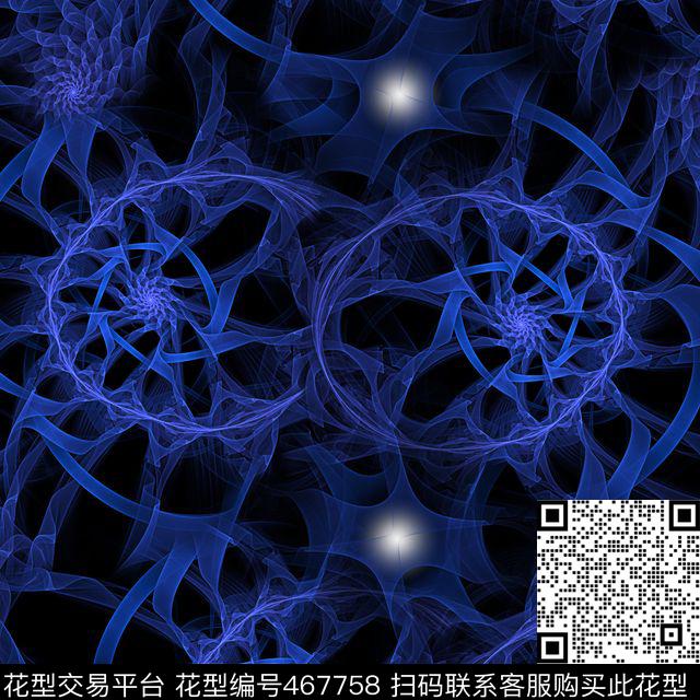 简约时尚蓝色罗旋抽象齿轮数码印花华亿平台下载（图片编号: 467758） - 瓦栏（Walan）