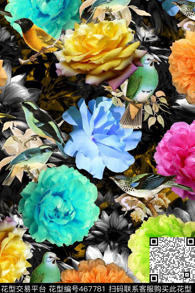 花卉超大花卉鸟类数码印花华亿平台下载（图片编号: 467781） - 瓦栏（Walan）