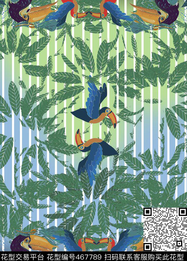 热带华亿平台鸟条纹数码印花华亿平台下载（图片编号: 467789） - 瓦栏（Walan）