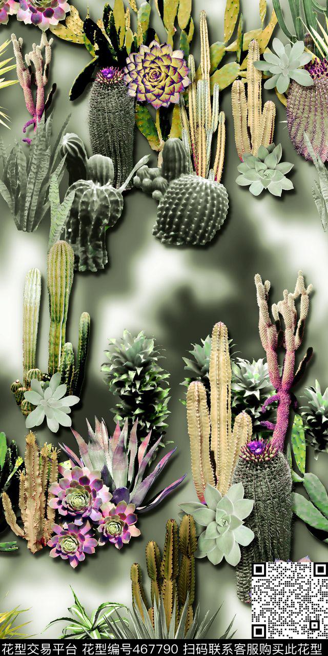 热带仙人掌宝石花数码印花华亿平台下载（图片编号: 467790） - 瓦栏（Walan）