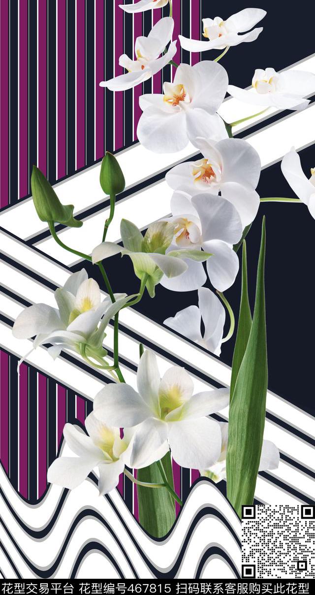 时尚几何拼接条纹花卉数码印花华亿平台下载（图片编号: 467815） - 瓦栏（Walan）