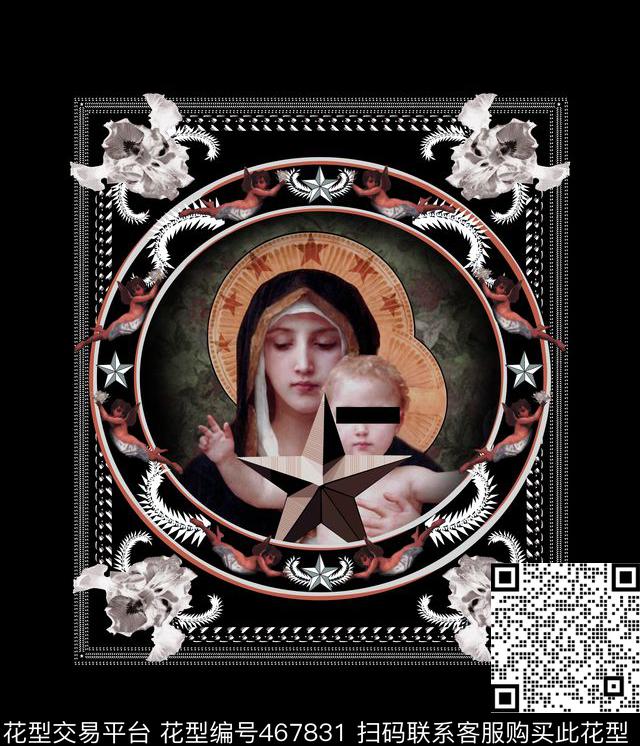 纪梵希风格圣母与圣婴时尚华亿平台数码印花华亿平台下载（图片编号: 467831） - 瓦栏（Walan）