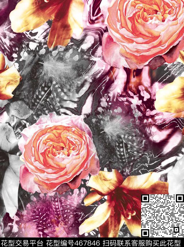 女装潮流大牌油画花卉数码印花华亿平台下载（图片编号: 467846） - 瓦栏（Walan）