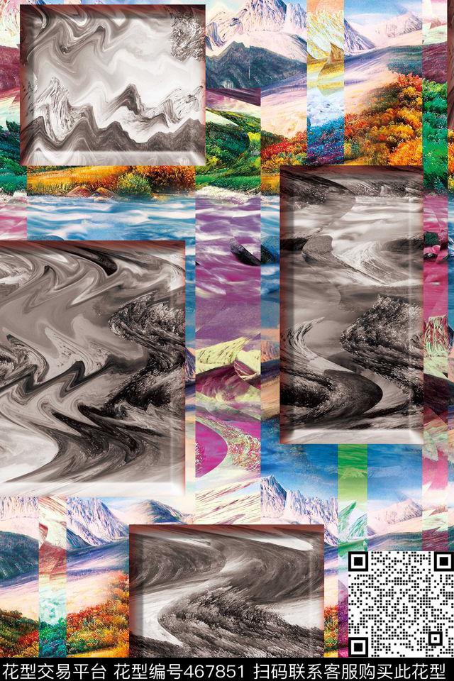 风景潮流大牌英国荷兰屋风格抽象风景条纹数码印花华亿平台下载（图片编号: 467851） - 瓦栏（Walan）