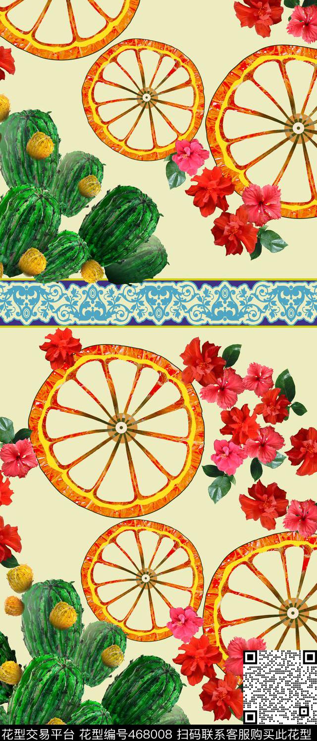 橙子仙人掌定位花卉时尚清新数码印花华亿平台下载（图片编号: 468008） - 瓦栏（Walan）