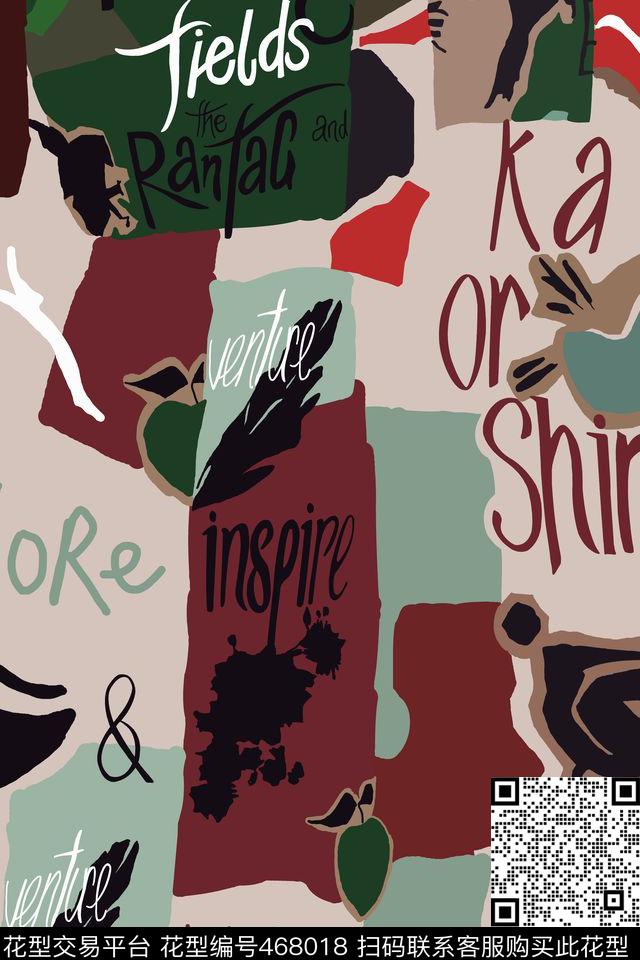 大牌时尚几何抽象英文羽毛女装数码印花华亿平台下载（图片编号: 468018） - 瓦栏（Walan）