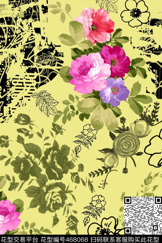 花卉时尚潮流数码印花华亿平台下载（图片编号: 468068） - 瓦栏（Walan）