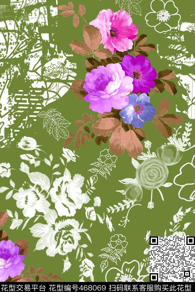 花卉时尚潮流数码印花华亿平台下载（图片编号: 468069） - 瓦栏（Walan）
