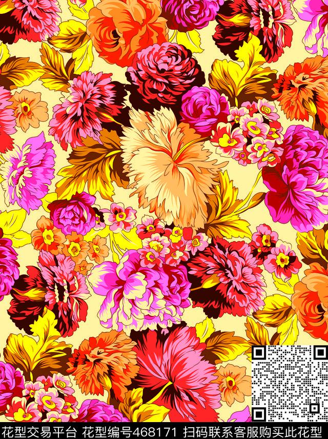 花卉玫瑰面料数码印花华亿平台下载（图片编号: 468171） - 瓦栏（Walan）