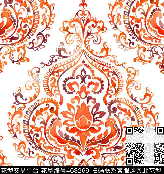 古典欧式水彩传统印花华亿平台下载（图片编号: 468269） - 瓦栏（Walan）