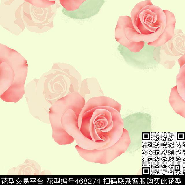 淡雅粉玫瑰复古传统印花华亿平台下载（图片编号: 468274） - 瓦栏（Walan）