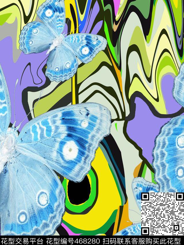 蝴蝶浪漫写意色块数码印花华亿平台下载（图片编号: 468280） - 瓦栏（Walan）