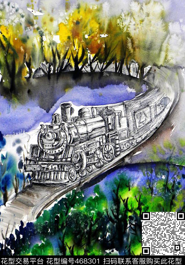 春天秋天大牌素描火车头梦想号数码印花华亿平台下载（图片编号: 468301） - 瓦栏（Walan）