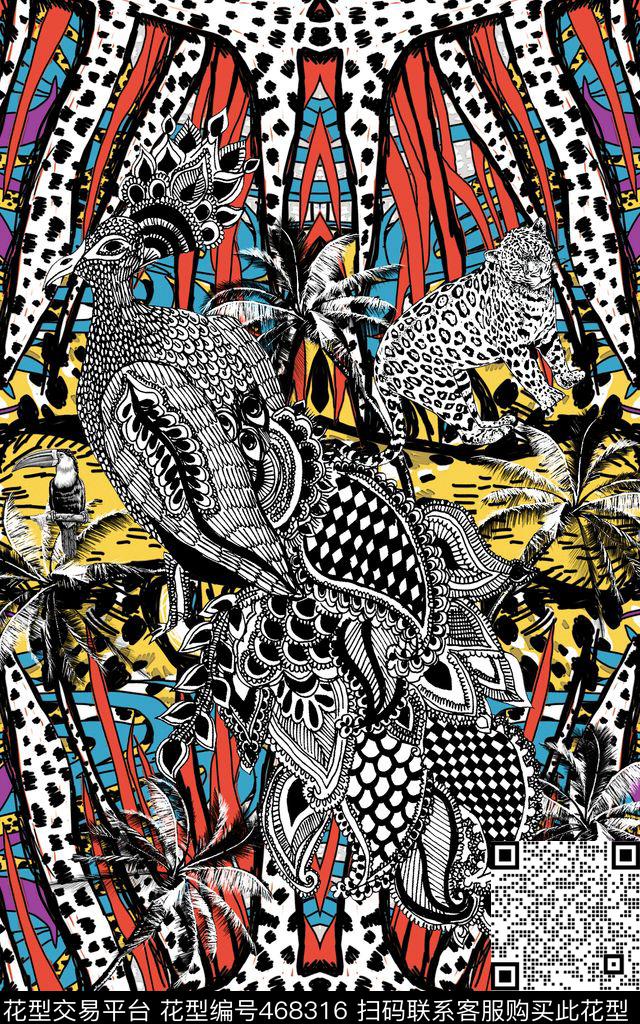 豹子大嘴鸟复古数码印花华亿平台下载（图片编号: 468316） - 瓦栏（Walan）