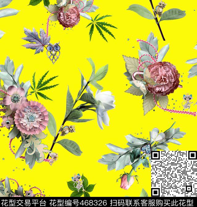 珠宝纸花花卉数码印花华亿平台下载（图片编号: 468326） - 瓦栏（Walan）