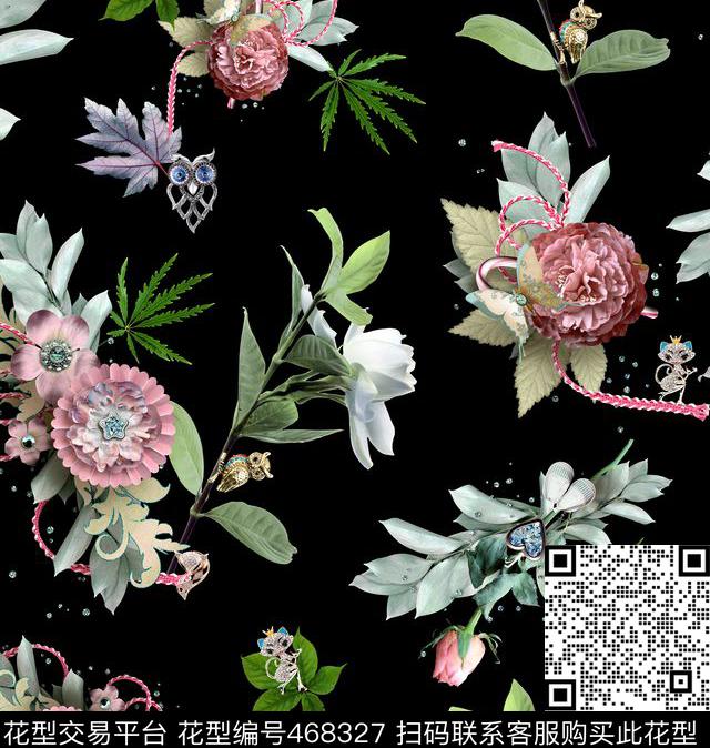 珠宝纸花花卉数码印花华亿平台下载（图片编号: 468327） - 瓦栏（Walan）