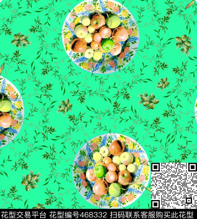 橄榄花卉柳枝数码印花华亿平台下载（图片编号: 468332） - 瓦栏（Walan）