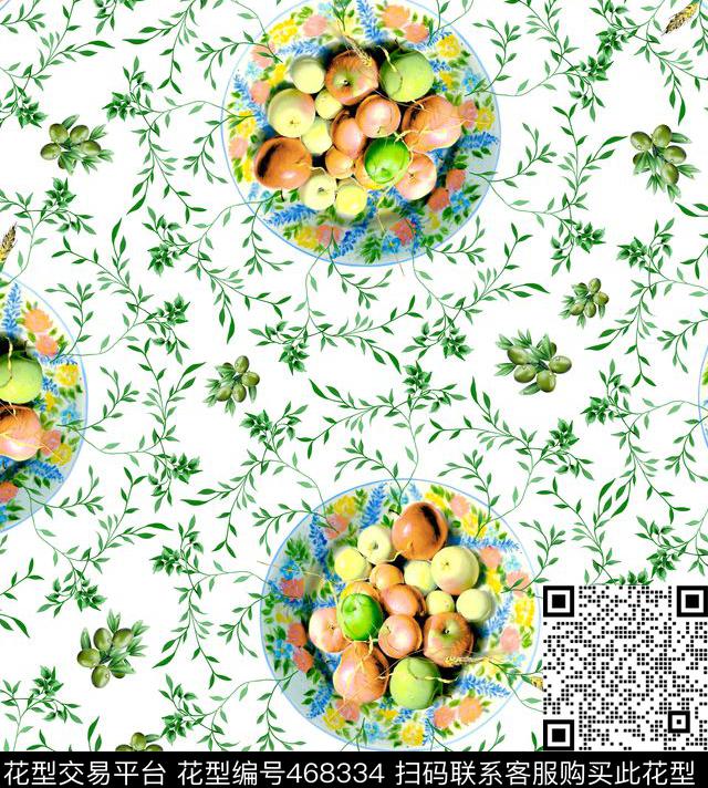 橄榄花卉柳枝数码印花华亿平台下载（图片编号: 468334） - 瓦栏（Walan）