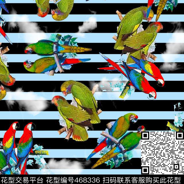 鹦鹉条纹云朵数码印花华亿平台下载（图片编号: 468336） - 瓦栏（Walan）