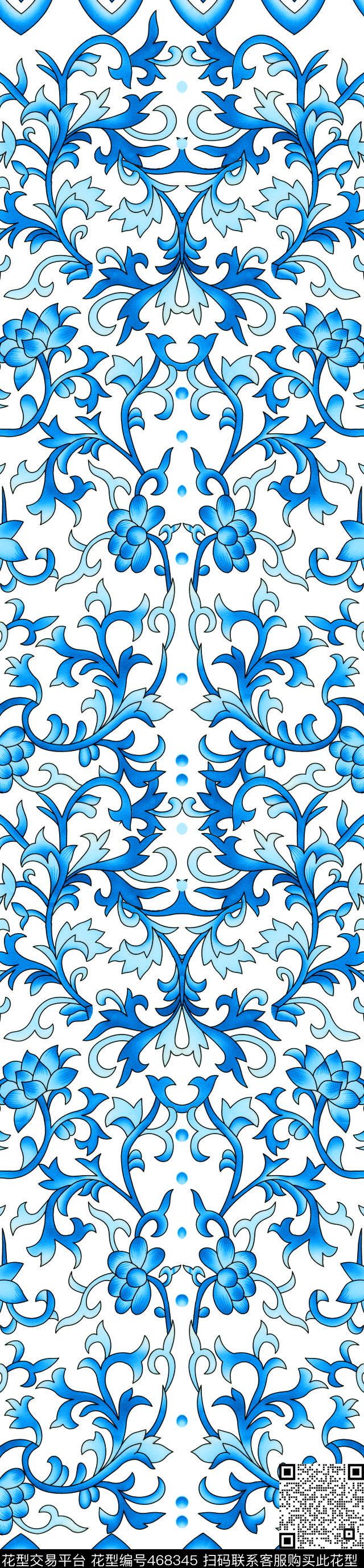 青花瓷花青瓷色中国古典风传统印花华亿平台下载（图片编号: 468345） - 瓦栏（Walan）