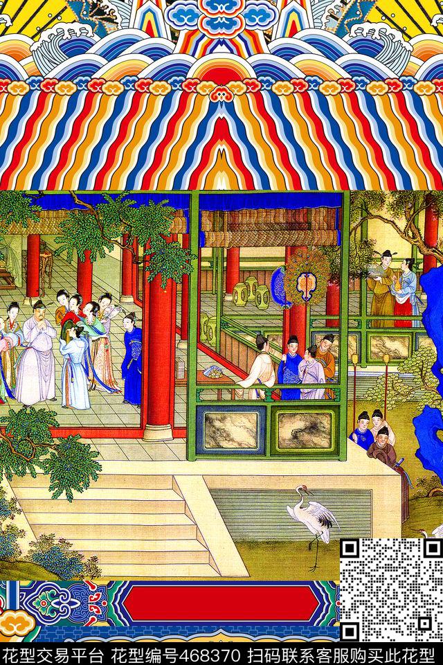 建筑中国风古典数码印花华亿平台下载（图片编号: 468370） - 瓦栏（Walan）