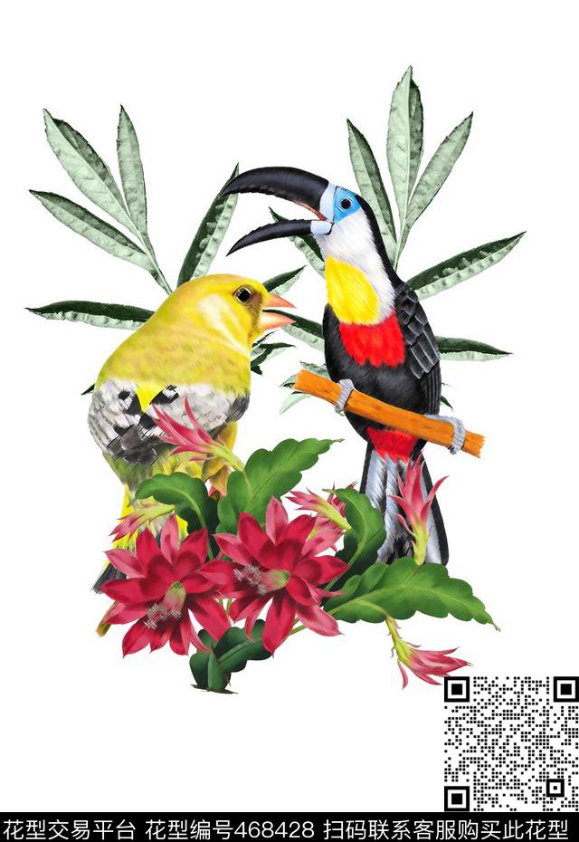 时尚大牌定位数码鸟类花草数码印花华亿平台下载（图片编号: 468428） - 瓦栏（Walan）