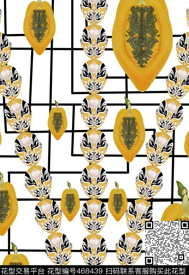 定位时尚大牌京剧脸谱木瓜数码印花华亿平台下载（图片编号: 468439） - 瓦栏（Walan）