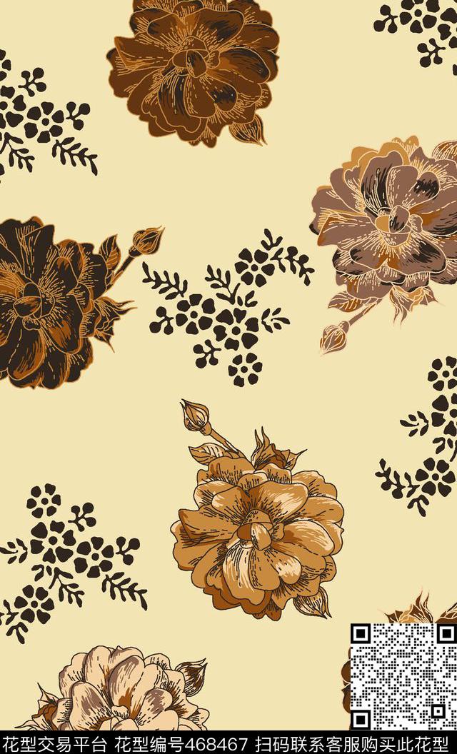 时尚花卉清新数码印花华亿平台下载（图片编号: 468467） - 瓦栏（Walan）