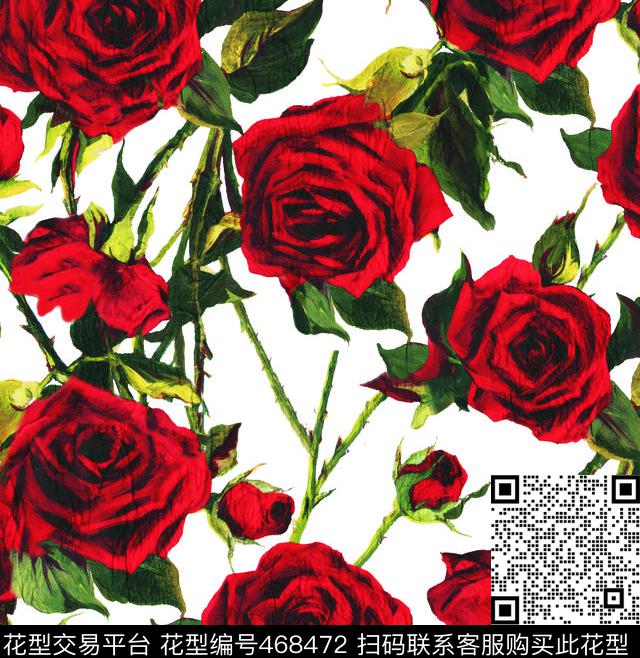 D&G手绘玫瑰数码印花华亿平台下载（图片编号: 468472） - 瓦栏（Walan）