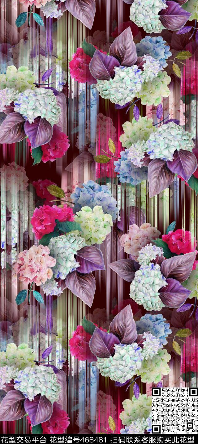 花卉渐变条纹数码印花华亿平台下载（图片编号: 468481） - 瓦栏（Walan）