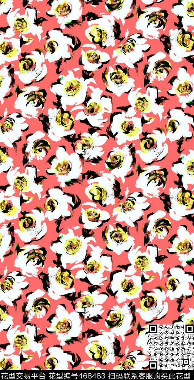 花卉简朴优雅色块数码印花华亿平台下载（图片编号: 468483） - 瓦栏（Walan）
