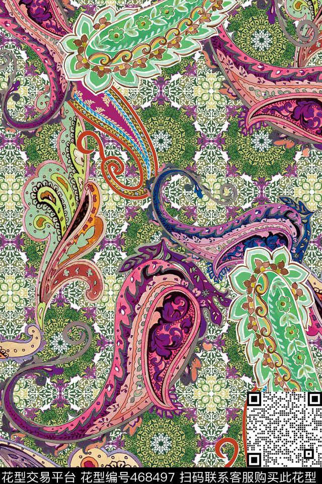 民族风潮流大牌传统花纹佩斯利数码印花华亿平台下载（图片编号: 468497） - 瓦栏（Walan）