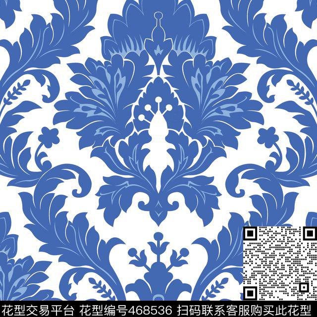 青花瓷花卉民族风传统印花华亿平台下载（图片编号: 468536） - 瓦栏（Walan）