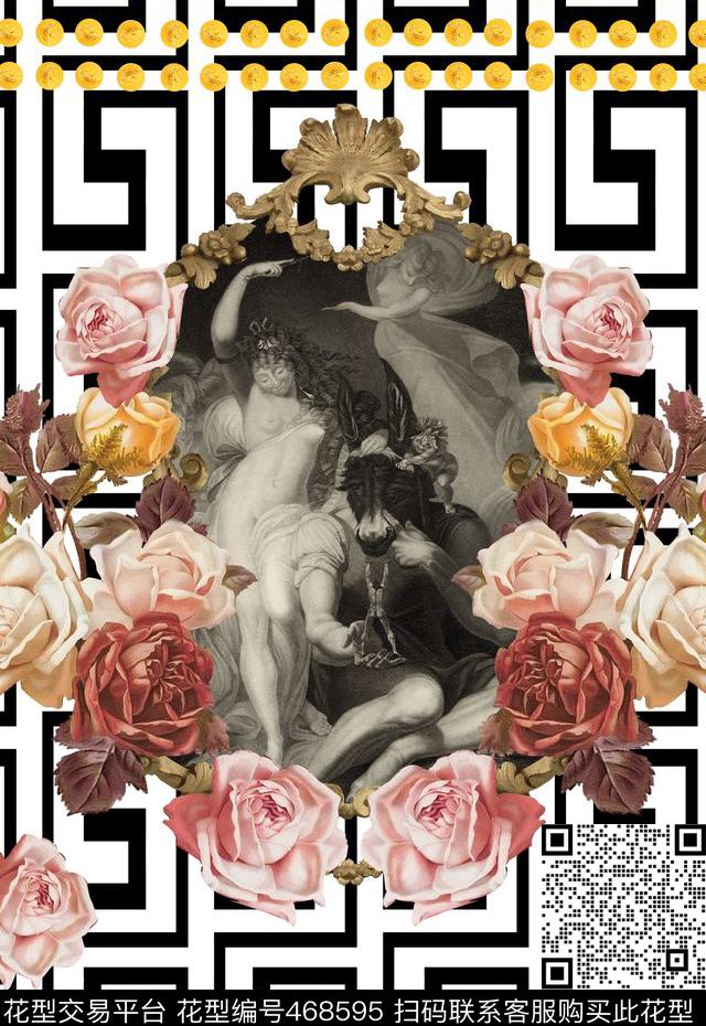 定位中国纹复古花卉金币数码印花华亿平台下载（图片编号: 468595） - 瓦栏（Walan）