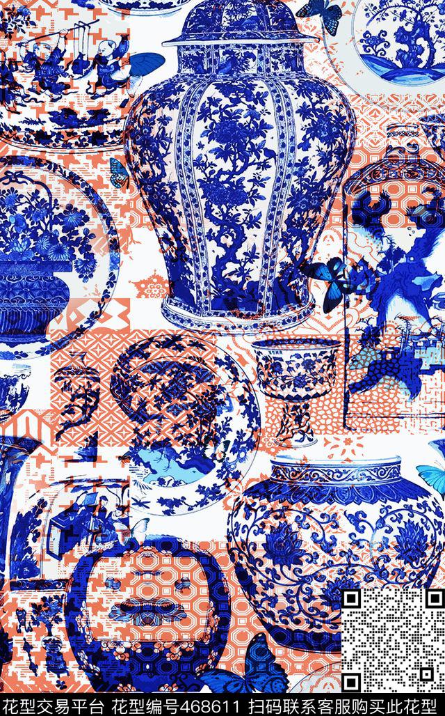 几何青花中国风传统印花华亿平台下载（图片编号: 468611） - 瓦栏（Walan）