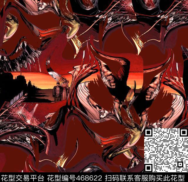 潮流抽象复古数码印花华亿平台下载（图片编号: 468622） - 瓦栏（Walan）